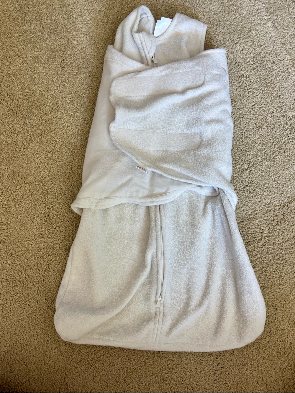 Halo Sleepsack Swaddle Small - Cream Fleece Zippered Sleep Sack- 3-6 Months